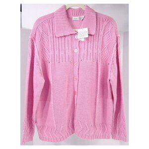 NWT Newport News Pink Cardigan Sweater 3X Chunky Cable Knit Jeanology Studs Vtg